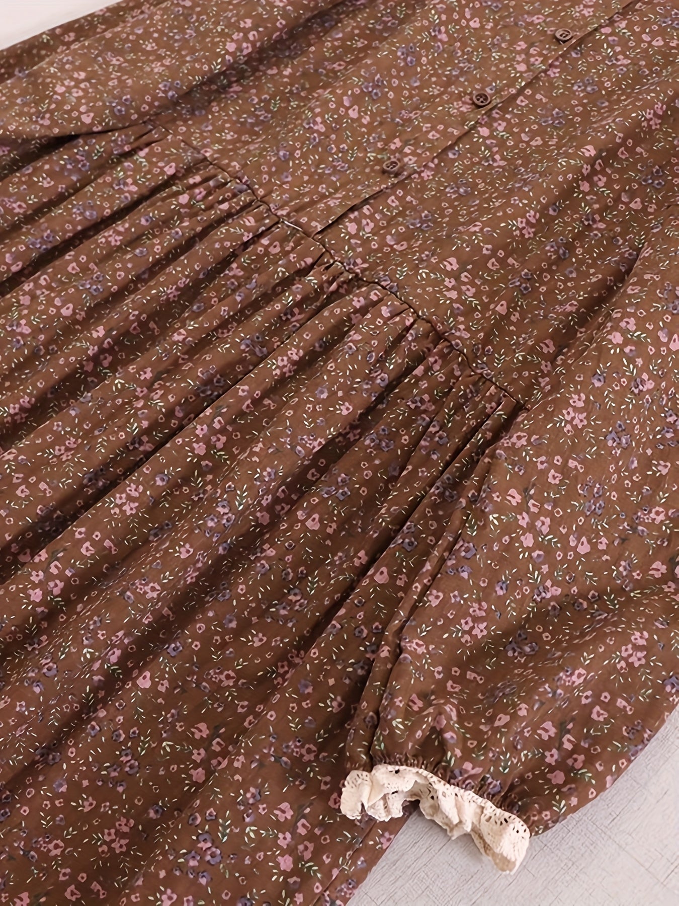 Vestido largo de estilo japonés con flores para mujer, con costura de encaje y falda de lino