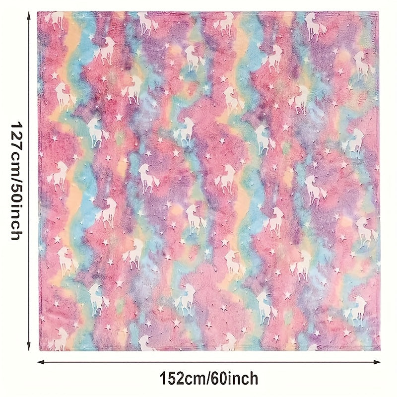 Unicorn Glow in the Dark Flannel Blanket Hypoallergenic All-Season Knitted Polyester