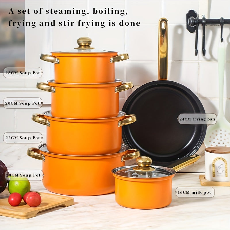 18-Piece Stainless Steel Cookware Set Non-Stick Pots and Pans with Golden Handles