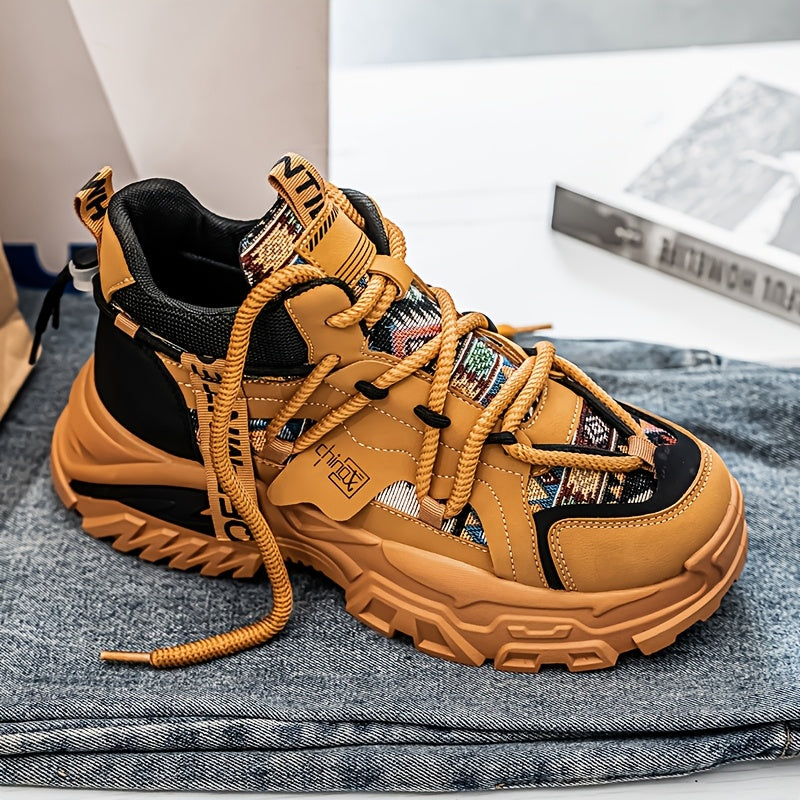 Men's Beige Chunky Sneakers for Autumn Winter Running Hiking Casual