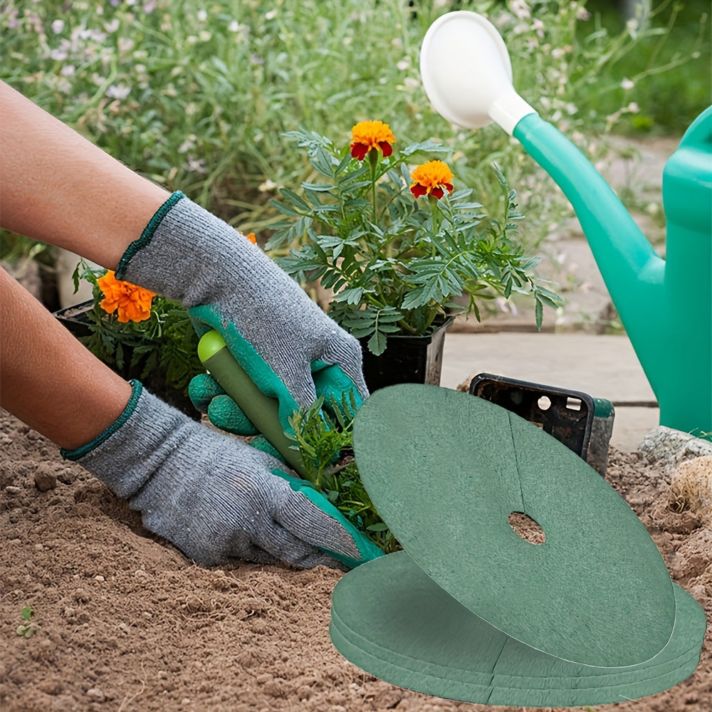 Green Reusable Tree Protector Rings Set of 6 Non-Woven Weed Barrier Mats Root Protection