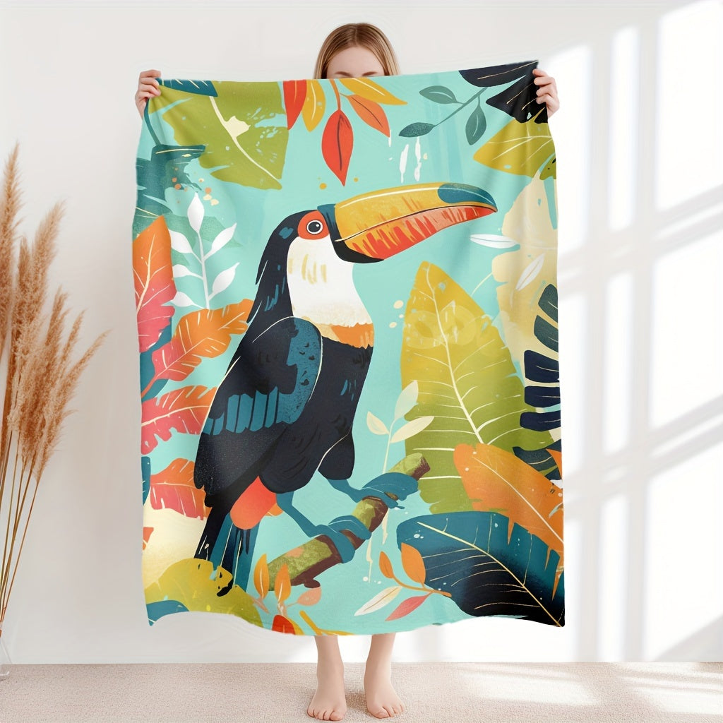Lightweight Plush Flannel Blanket with Tropical Toucan Design for Home and Travel