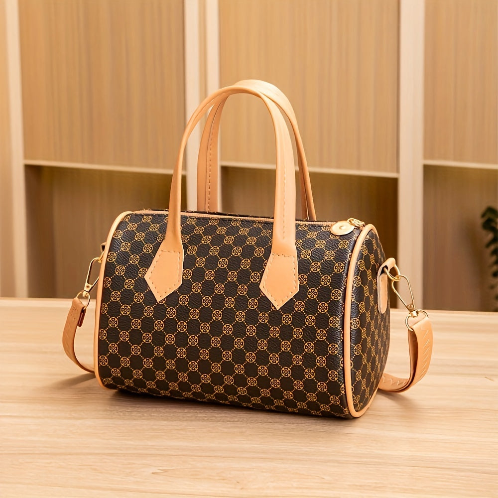 Bohemian Geometric Pattern Satchel Bag for Women Water-Resistant PU Leather Crossbody Shoulder Bag