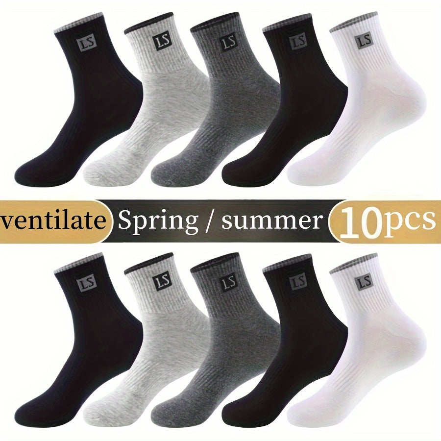 Men's Crew Socks 5 Pairs Breathable Comfortable All-Season Knit Polyester Spandex