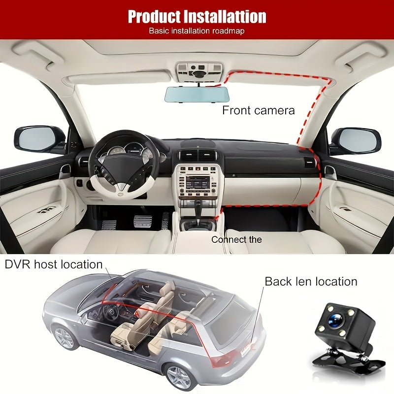 Dual-Camera HD Car Dash Cam Night Vision 1080P Wide Angle Mirror Mount 32GB Included