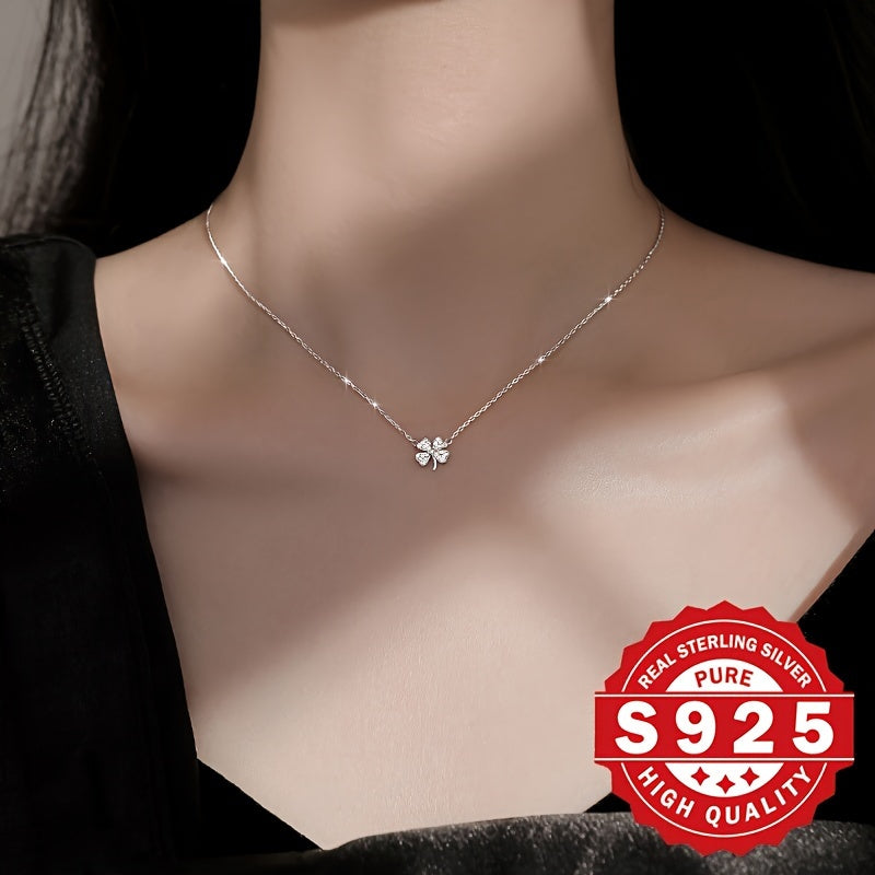 Zarif S925 Sterling Silver To'rt Yaproqli Klover Marjon, Kubik Zirkoniya bilan bezatilgan - Hissiy Teriga Mos, Ayollar uchun Ideal Sovg'a