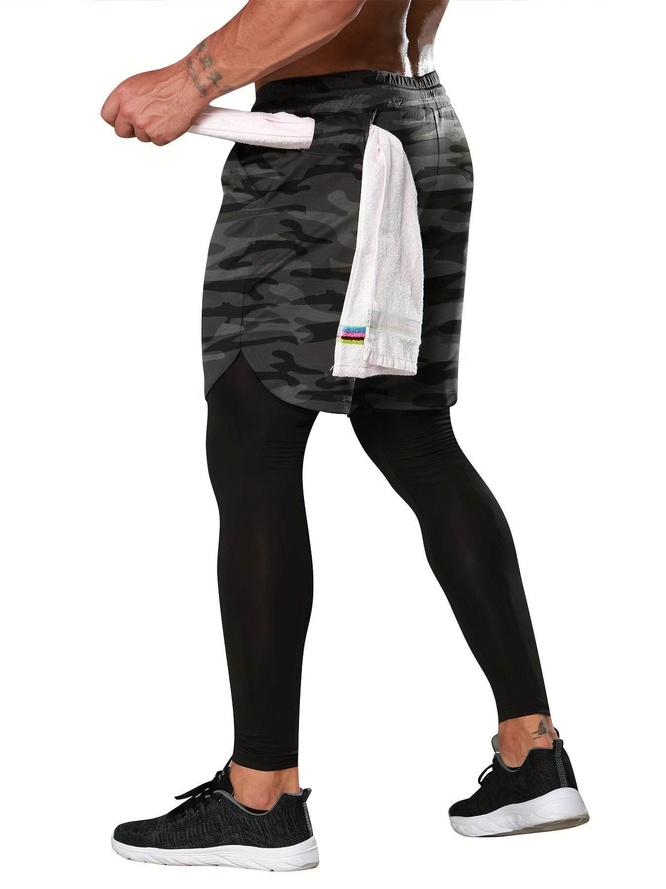 Men's 2-in-1 Workout Shorts with Pocket High Stretch Cropped for Running Yoga Training