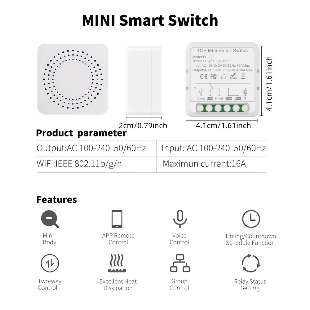 Interruptor inteligente mini WiFi 1/2/3/4 gang con control por voz, temporizador, sin necesidad de hub