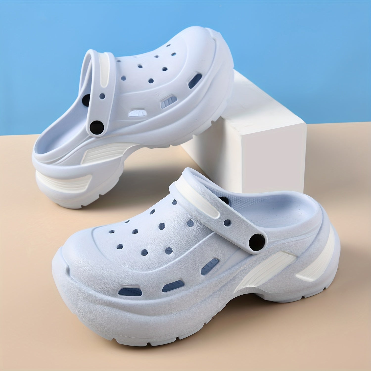 Women’s EVA Clogs Non-Slip Summer Casual Sandals White Blue Accents