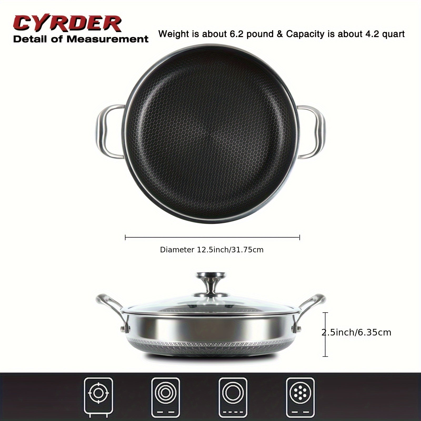 Noxud qotishmasi, yopqichi bilan, 31.75 sm, ikki tutqichi, PFOA-siz, idish-tovoq yuvish mashinasida yuvish mumkin, pishirish, qovurish, pishirish va qaynatish uchun.