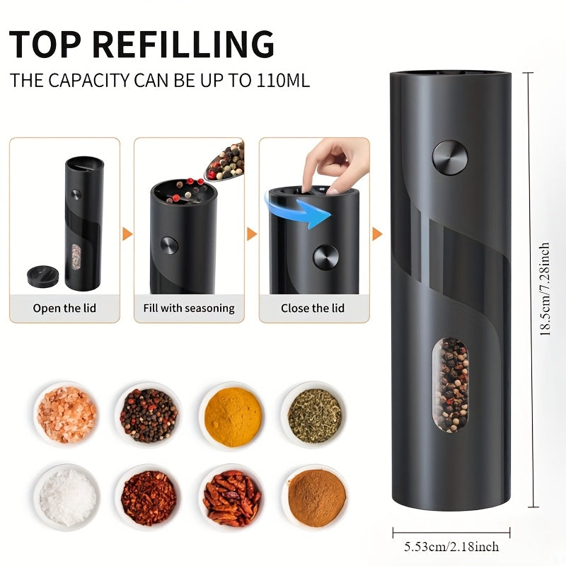 Electric Salt and Pepper Grinder Adjustable Refillable Battery-Operated Automatic Kitchen Gadget