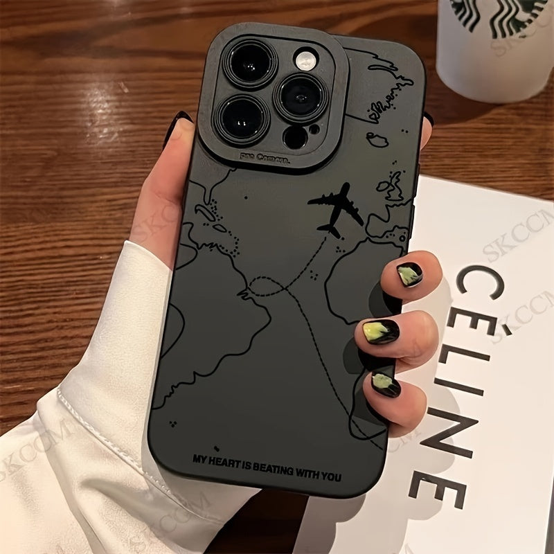 TPU Anti-Fall Phone Case for iPhone 11 and Newer Models with Airplane Route Design