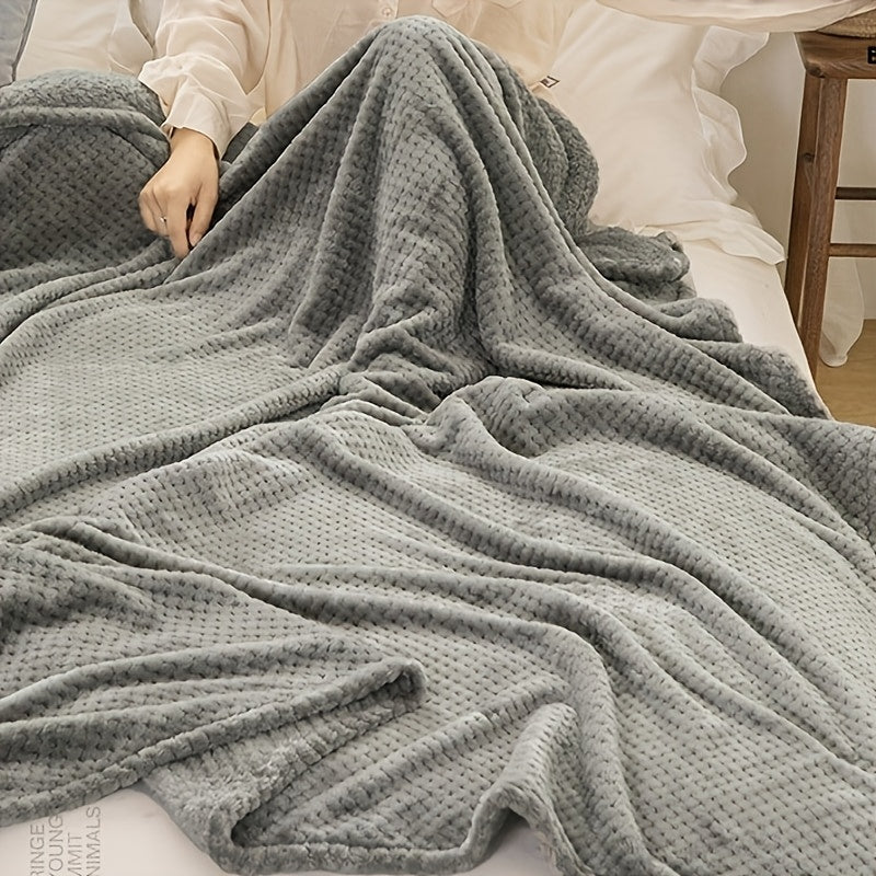 Waffle Weave Flannel Throw Blanket 100% Polyester Cozy Bed Sofa Use