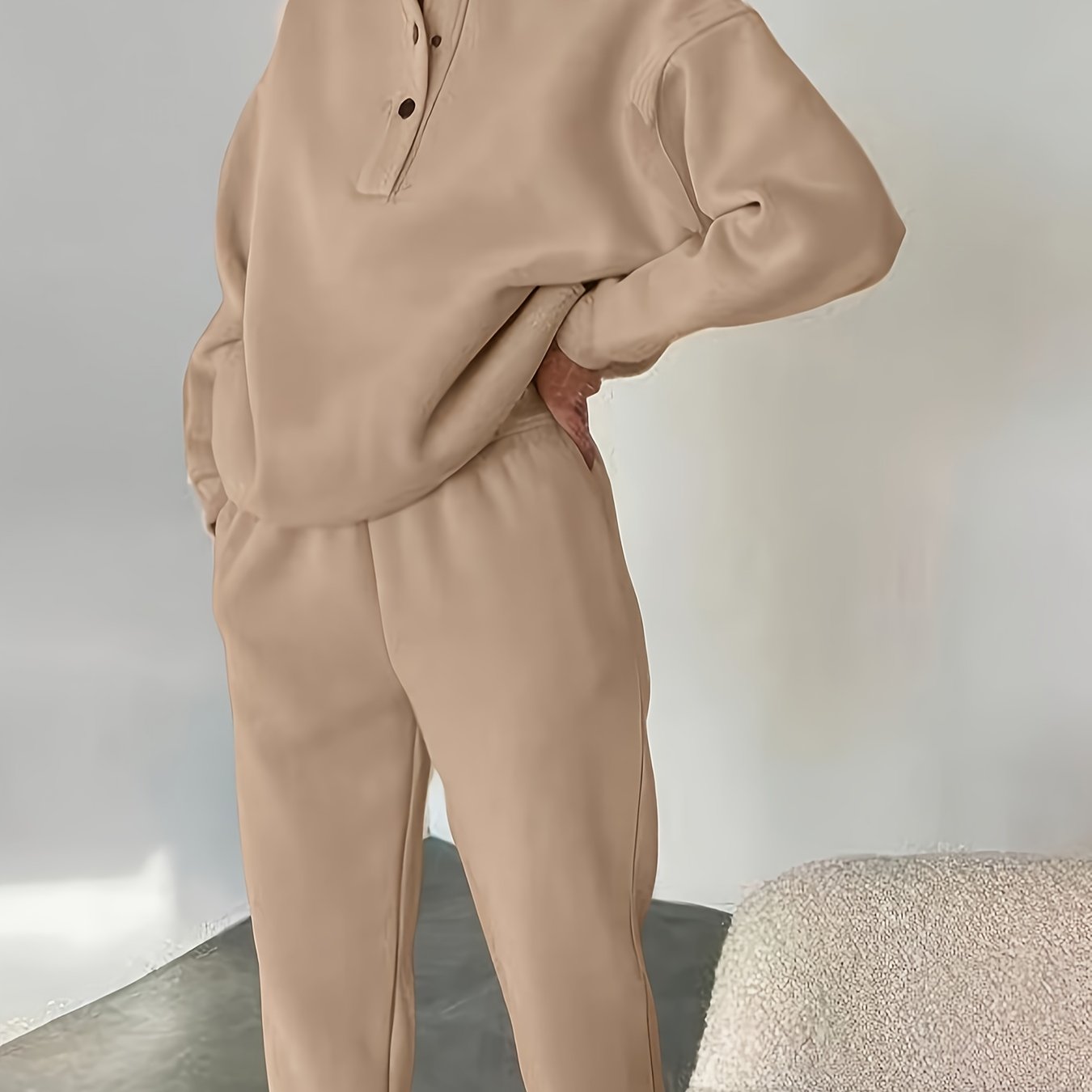 Conjuntos de sudadera para mujer otoño e invierno de color sólido, poliéster microelástico, estilo casual europeo-americano