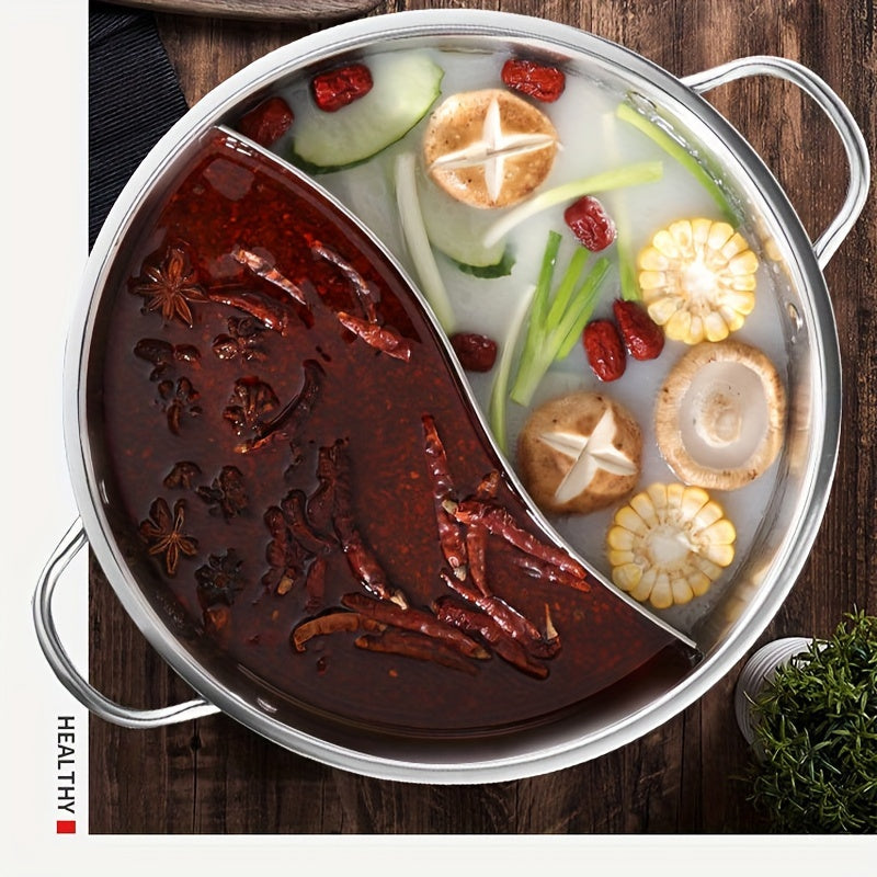 Induction-Compatible 28cm Stainless Steel Divider Cookware Dual Flavor Shabu Shabu Pot