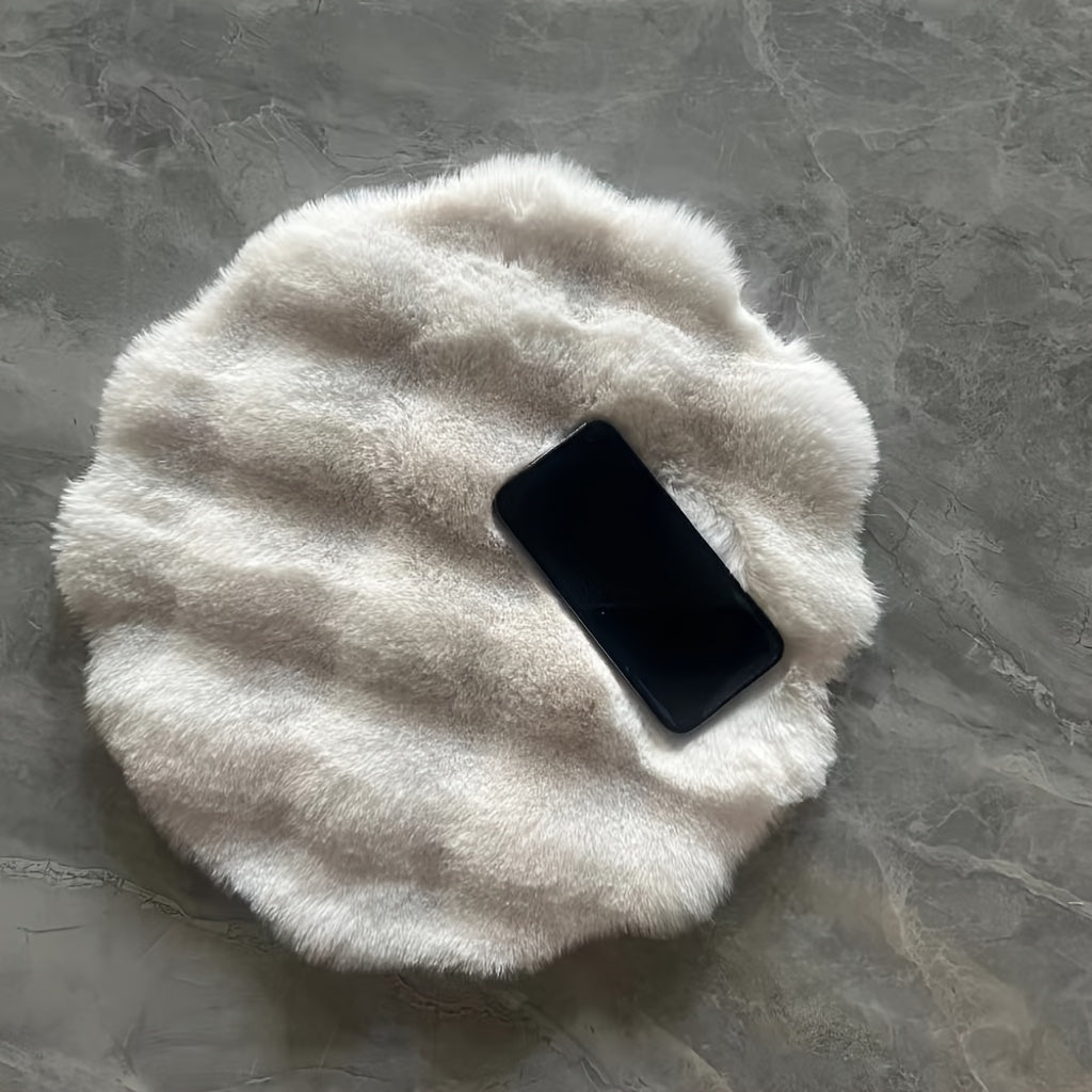 Faux Rabbit Fur Rug Pad 3D Bubble Texture Non-Slip Round Solid Color Medium Pile
