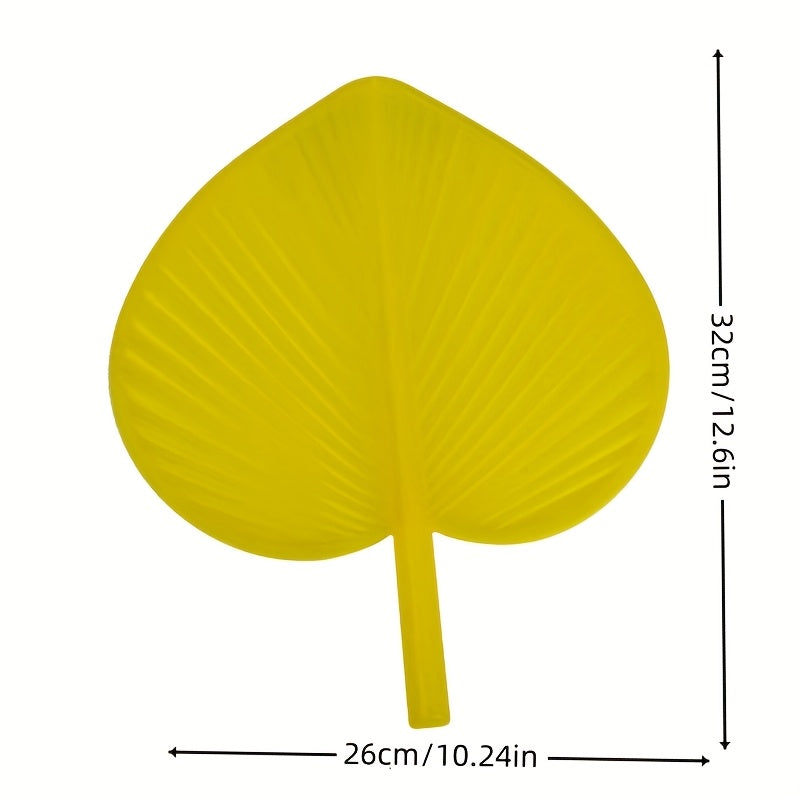 Large Yellow Leaf-Shaped Hand Fan with Ribbon Handle for Summer Cooling