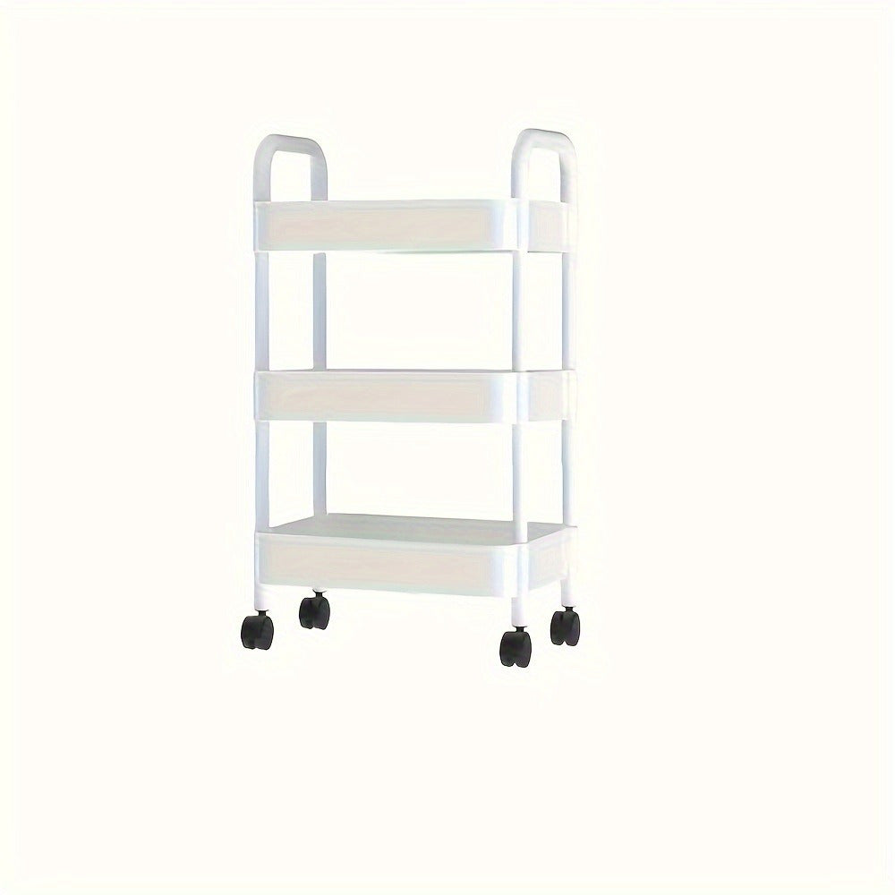 Multi-Layer White Plastic Rolling Storage Cart for Kitchen Bathroom Bedroom