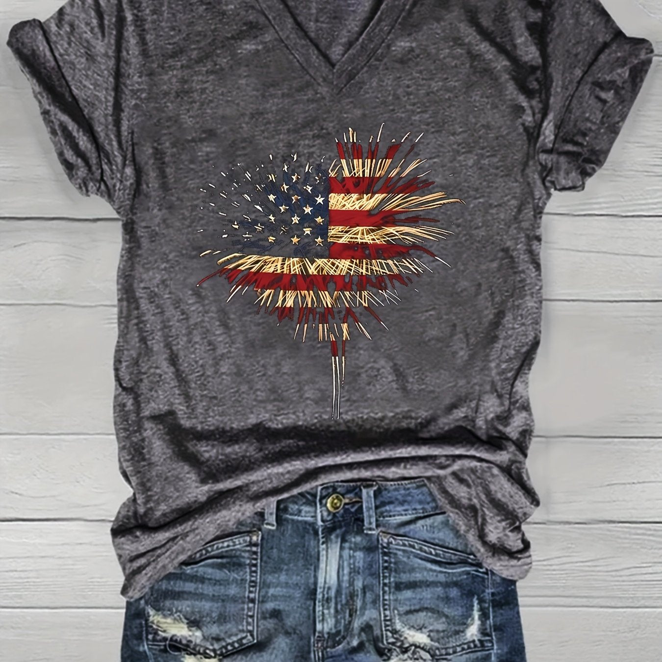 Women's V-Neck Casual Loose Short Sleeve T-Shirt Fashion Top