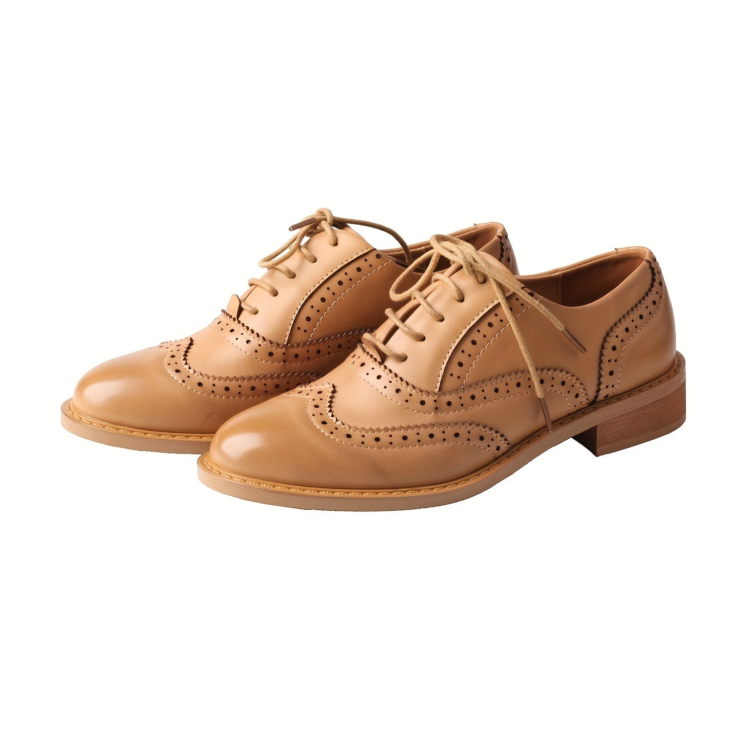 Women's Thick Soled Classic Leather Oxford Shoes with Carved Details