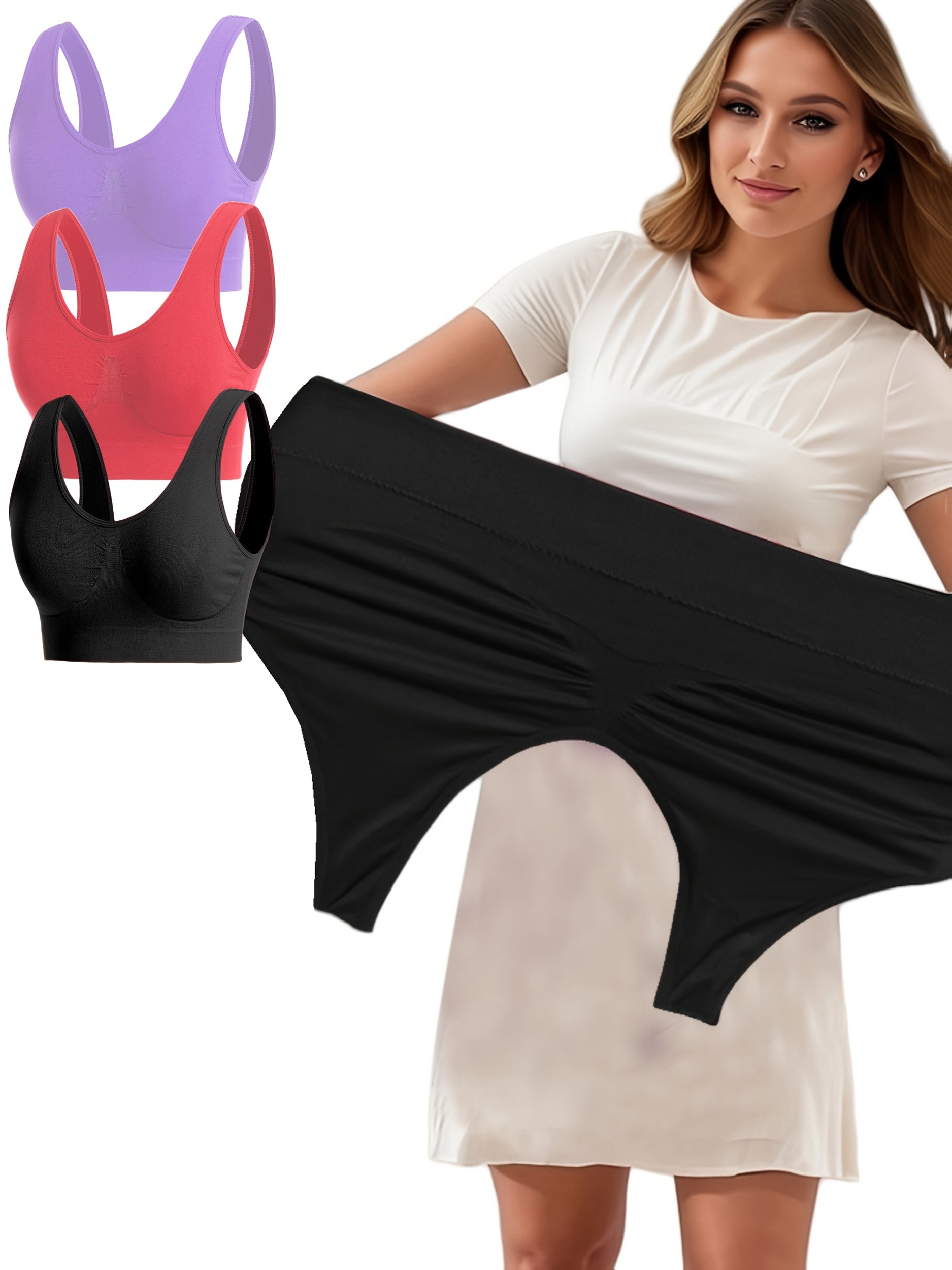 Women's Plus Size Sports Bras Breathable Wireless No-Pad Activewear Set