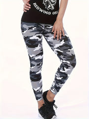 Plus Size Camo Print Skinny Leggings High Waist Casual Stretchy Women's Clothing