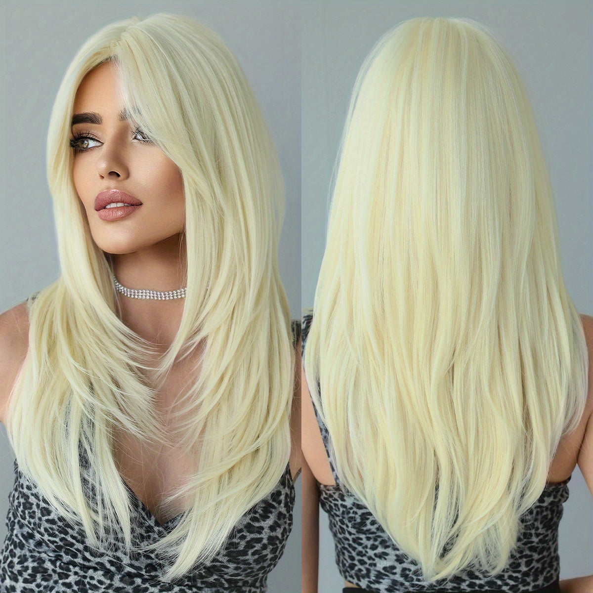 Ayollar uchun uzun to'lqinli asal sarg'ish parik, issiqqa chidamli va qirqimlar bilan, tabiiy sintetik jigarrang tolalardan qatlamli uslubda tayyorlangan.