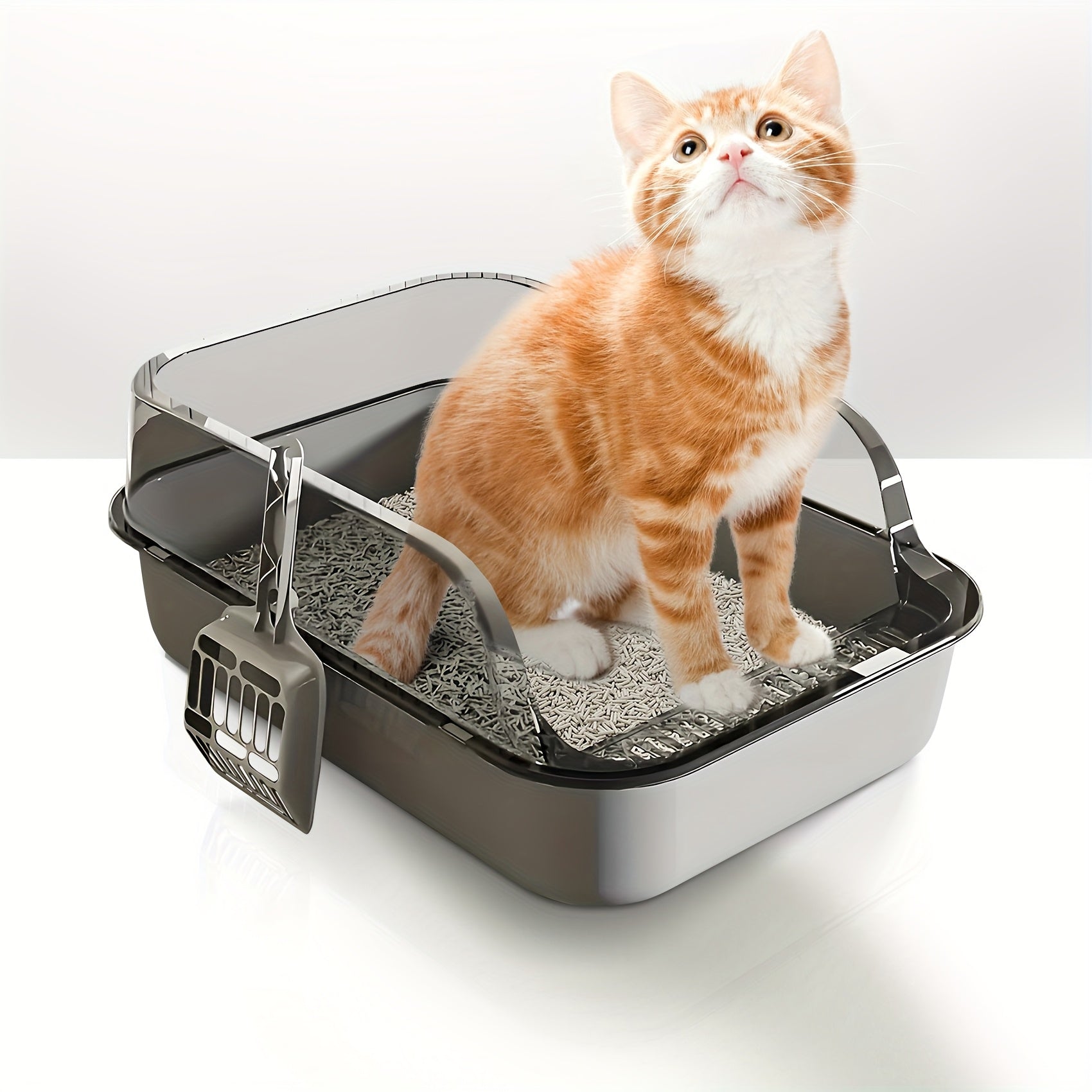 Plastic Cat Litter Box with Shovel Square High Edge Design Easy to Clean