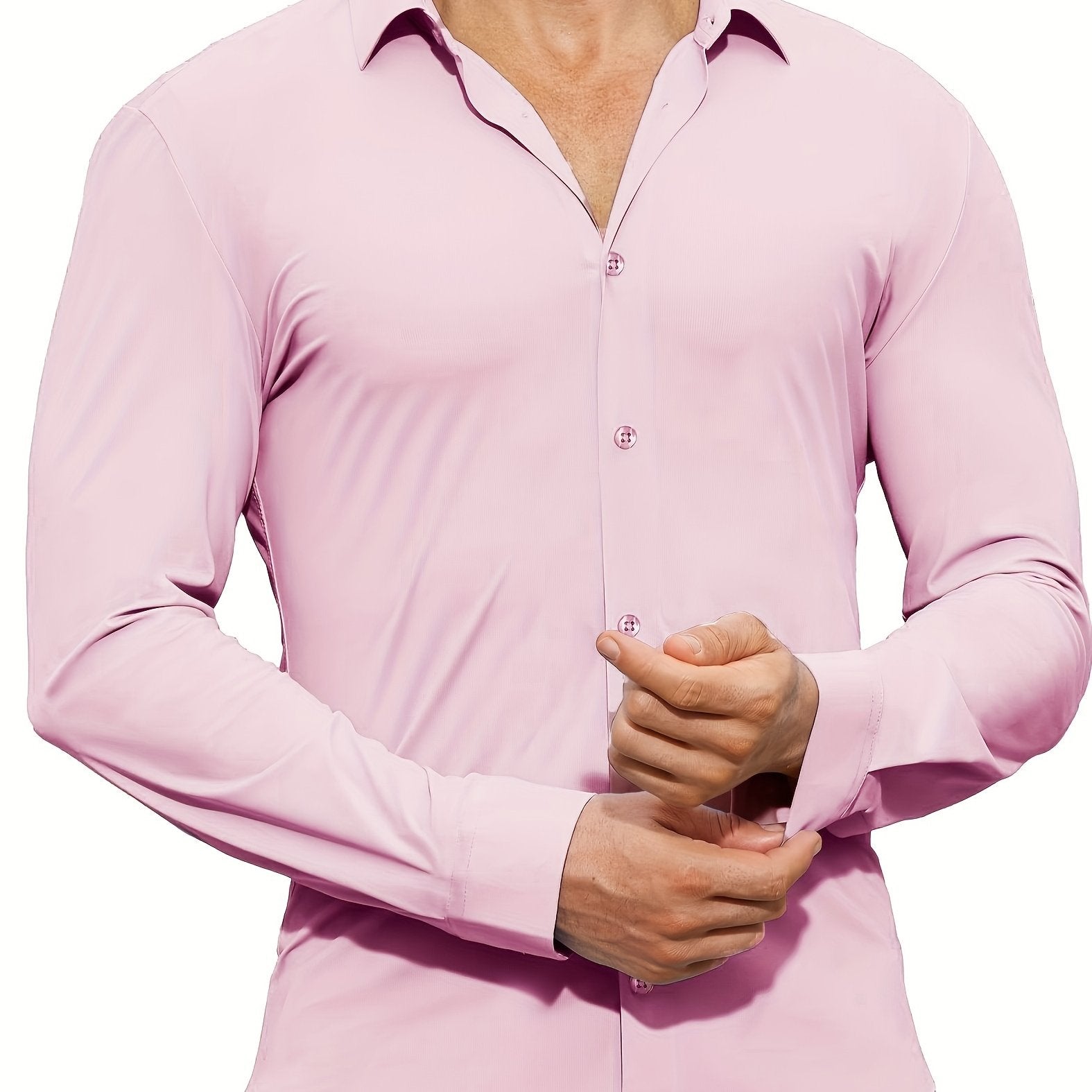 Men's Solid Color Woven Cotton Spandex Long Sleeve Shirt for Casual Wear