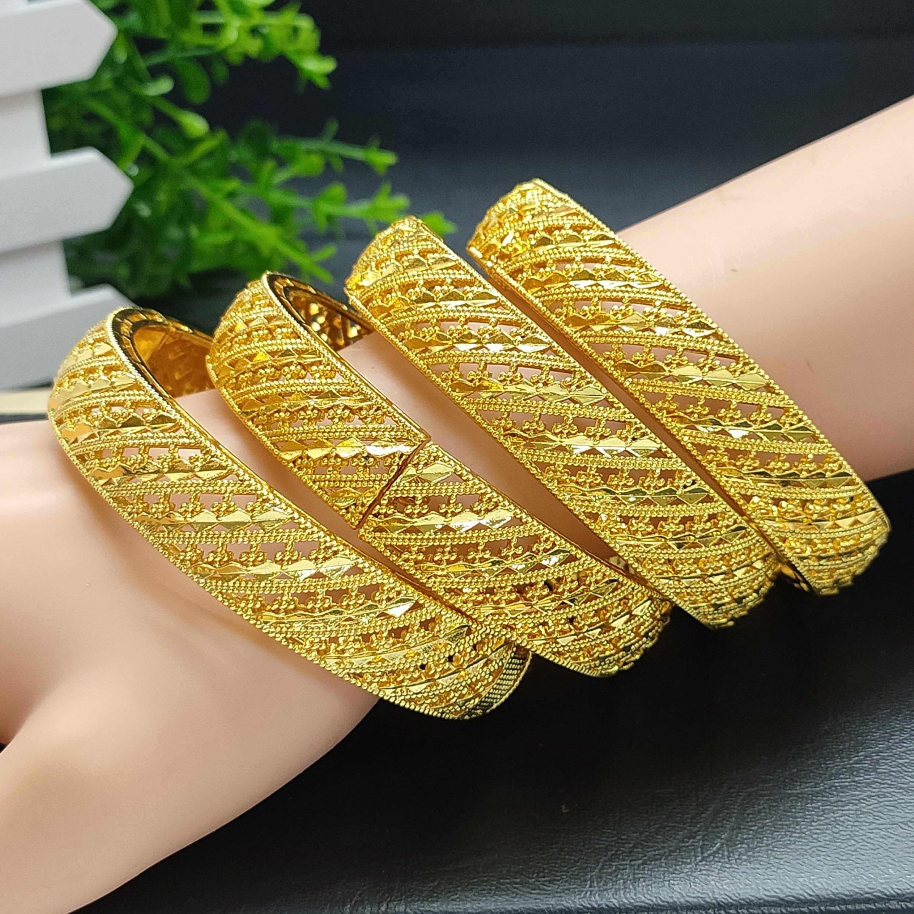 Set of 4 Women's Carved Silver Bangle Bracelets for Wedding and Gift