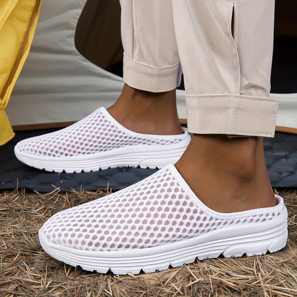 Women's Summer Breathable Mesh Slip-On Mules Lightweight Flat Casual Shoes