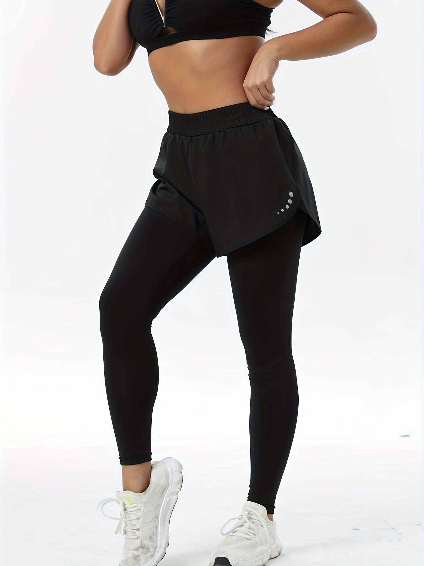 Women's High-Waisted Knit Sports Leggings with Print Pattern and Pocket