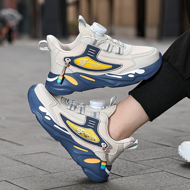 Zapatillas casuales para correr de microfibra y cuero sintético para niños con rayas y detalles coloridos