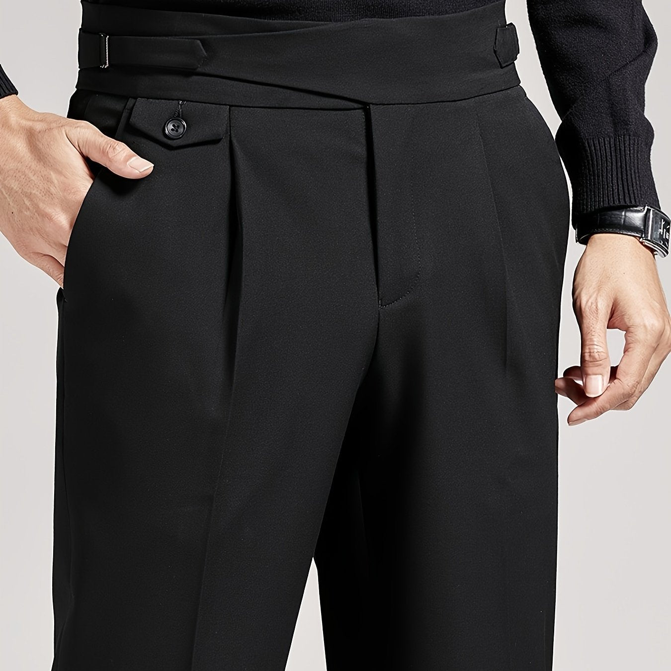 Pantalones de traje cortos negros para hombre, casual de negocios, tela elástica, para todas las estaciones