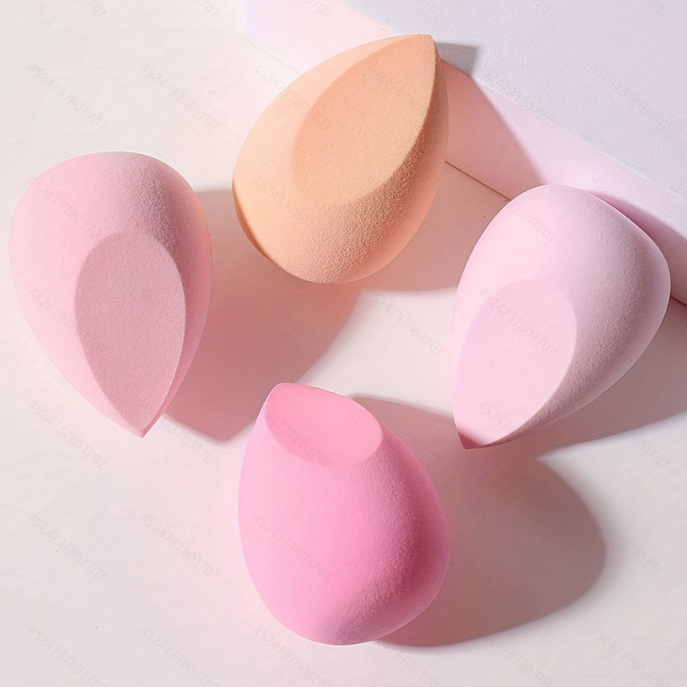 Kit de esponjas de maquillaje rosa de 4 piezas, esponjas en forma de gota de agua para líquidos y polvos