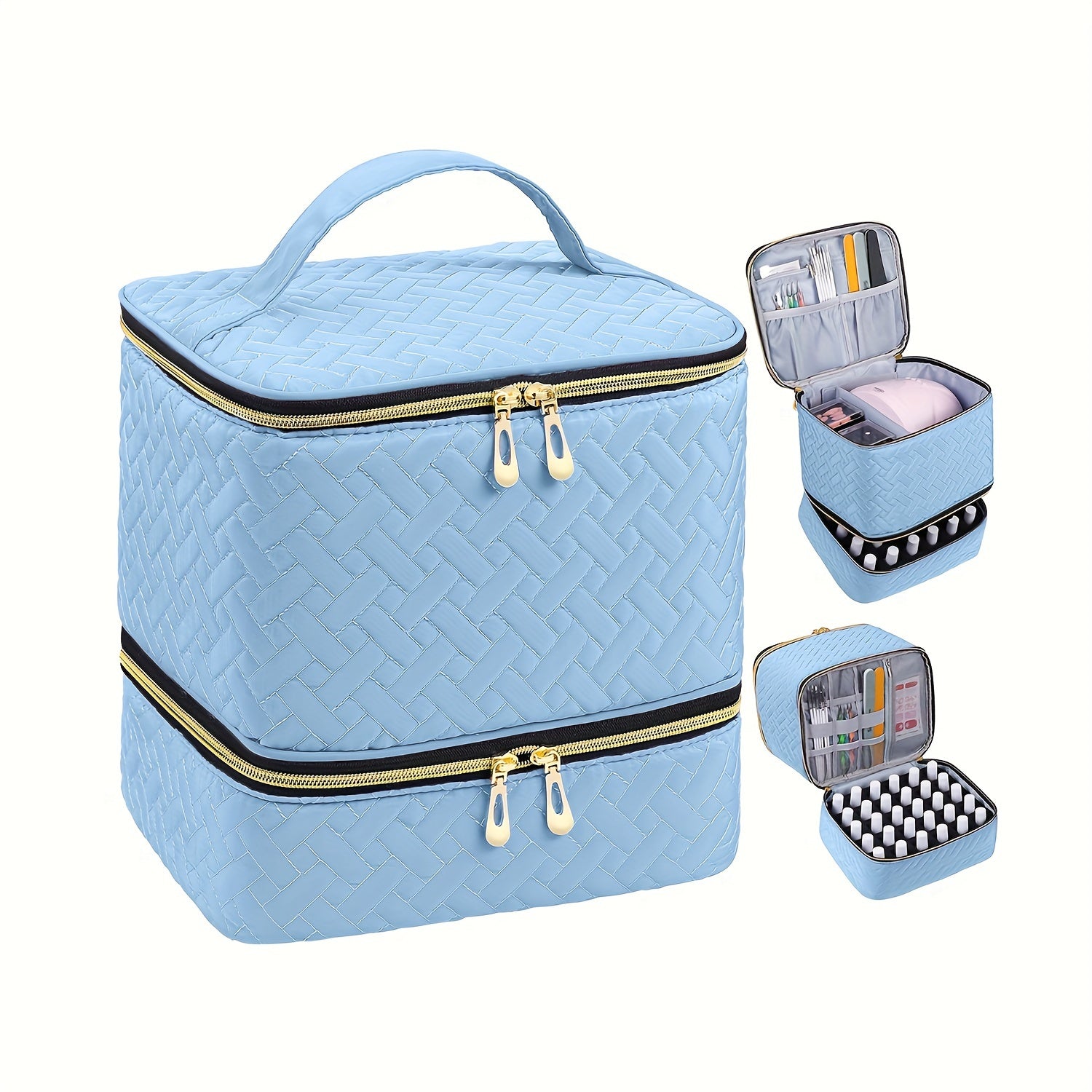 Qopqoqli tirnoq bo'yog'i tashkilotchisi sumkasi, ikki qatlamli, 30 shishani ushlab turadi, ko'p rangli suv o'tkazmaydigan nyolon.