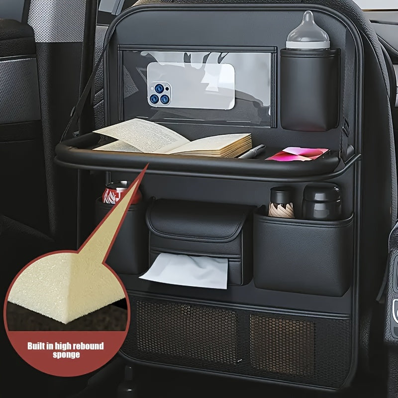Car Seat Organizer with Foldable Table and Cup Holder for Vehicles