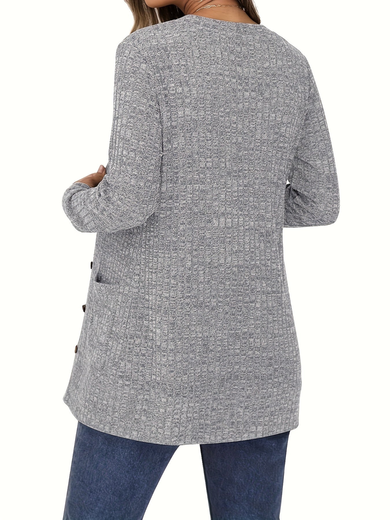 Plus Size Women’s V-Neck Long Sleeve Cardigan Solid Color Loose Fit Autumn Winter