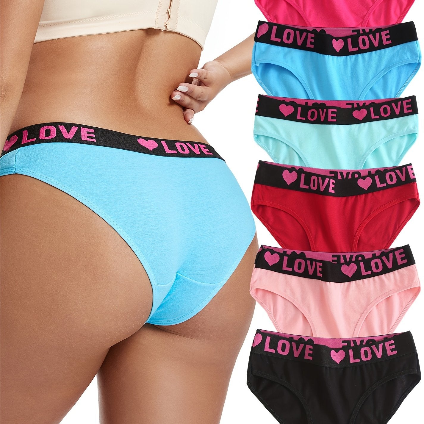 Women's Briefs 6pcs Letter Print Waistband Breathable Butt-Lifting Triangle Underwear