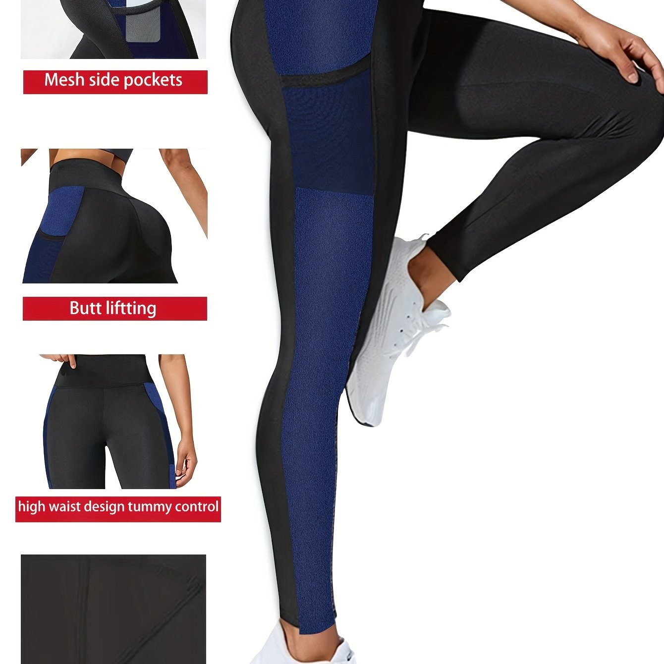 Women's Plus Size Yoga Leggings With Side Mesh Pockets High Waist Stretchy Breathable