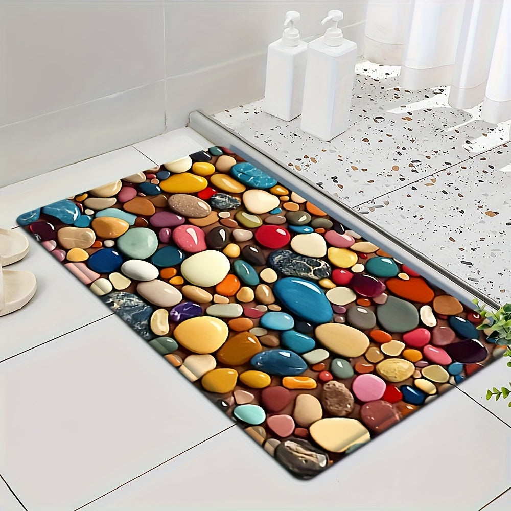 Vibrant Pebble Design Ultra Absorbent Non-Skid Bathroom Kitchen Rug