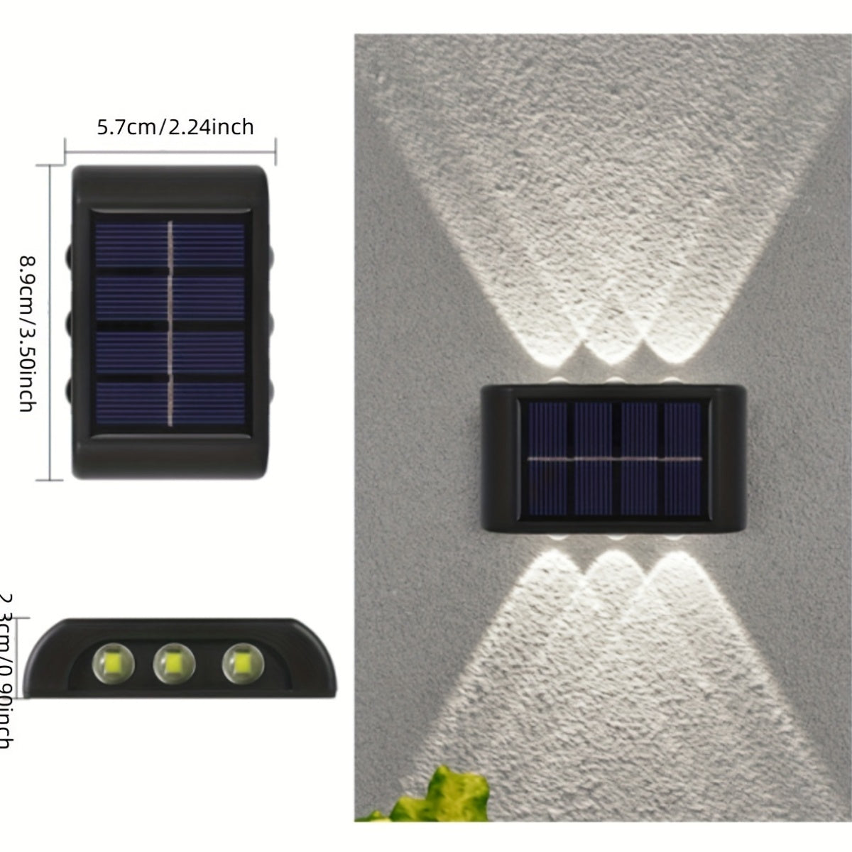 Lámparas solares de pared para exteriores, pack de 2, 6LED, doble color, cálido y frío, control de luz inteligente, jardín, patio, calle, paisaje