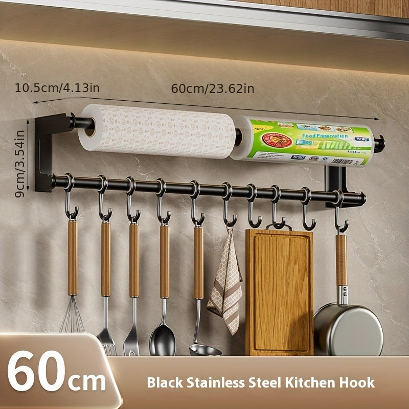 Stainless Steel Wall-Mounted Kitchen Organizer with Tissue Holder and Hooks