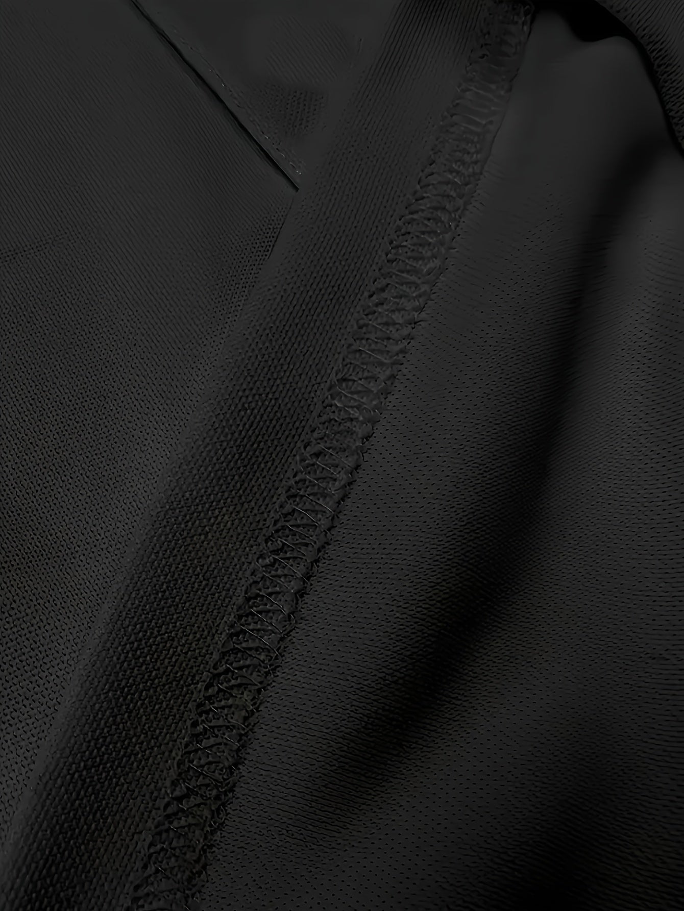 Men's Black Short Sleeve Polyester Knit Shirt with White Collar and Pocket for Golf or Semi-Formal