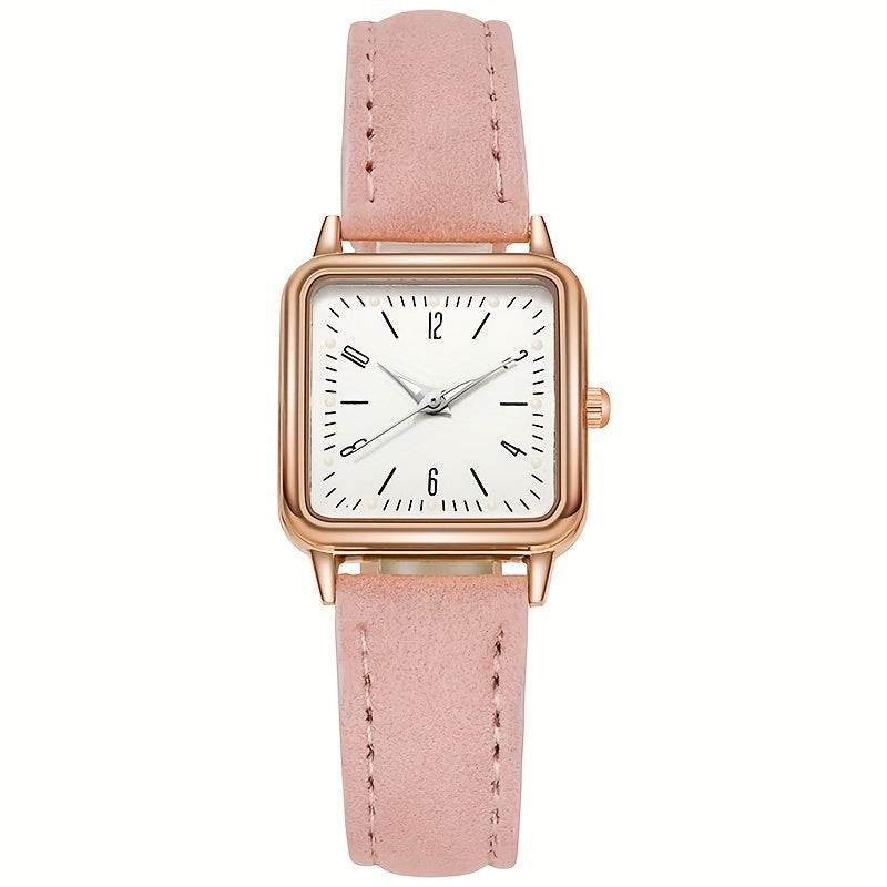 Women's Casual Square Quartz Watch with Luminous Dial and PU Leather Band