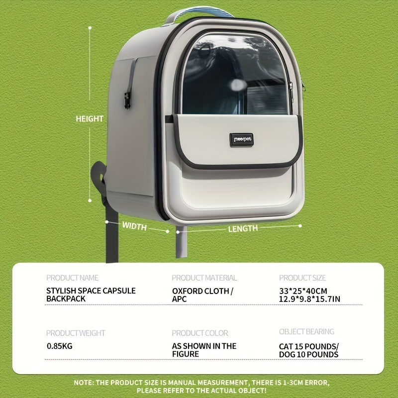 Large Transparent Space Capsule Pet Carrier Backpack for Cats and Small Dogs Breathable and Portable