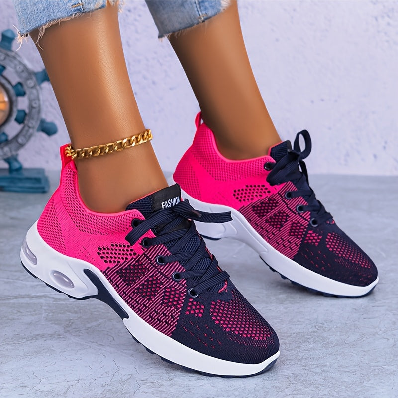 Women's Breathable Color-Blocked Knit Running Shoes for Casual Fitness