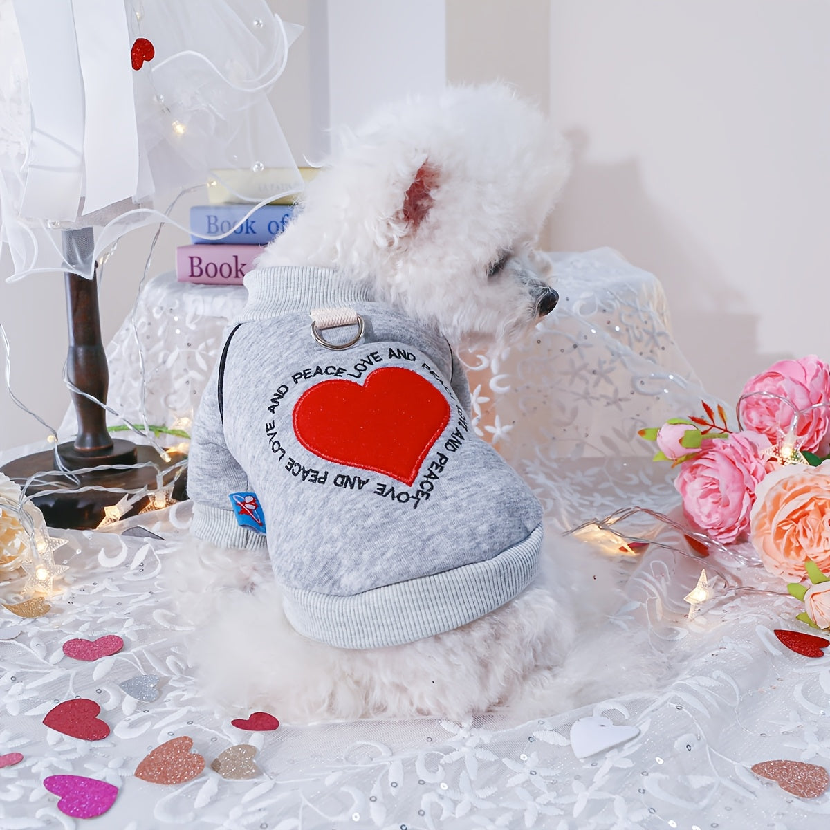 Soft Knit Heart-Shaped Pet Sweater for Small Dogs All-Season Pullover Polyester