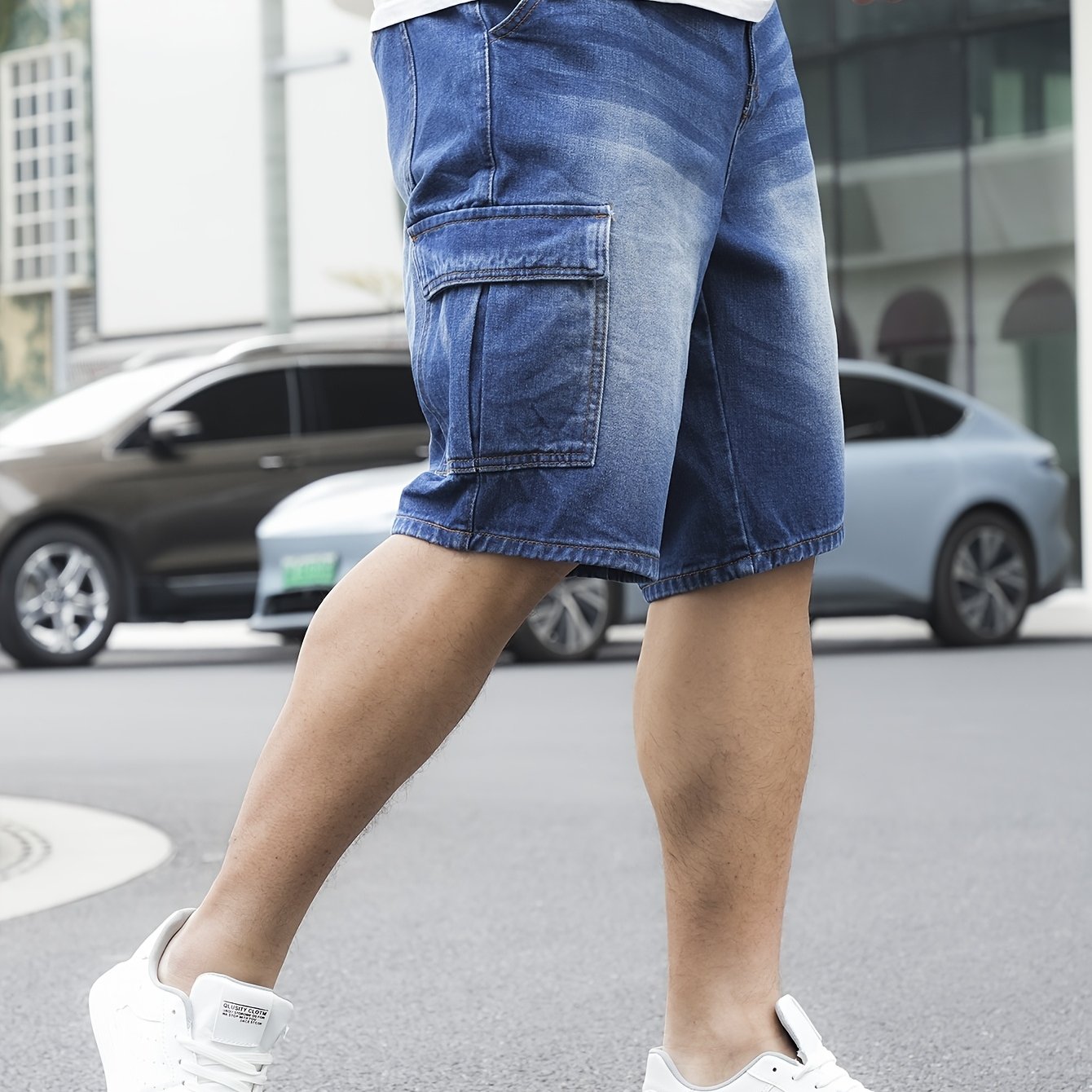 Men's Plus Size Light Blue Denim Shorts Casual Fit Pockets Non-Stretch