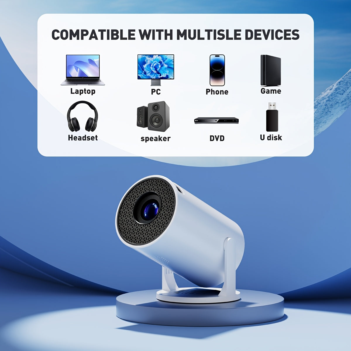 Mini proyector portátil 1080P con soporte para imagen 3D vívida compacto para hogar y oficina